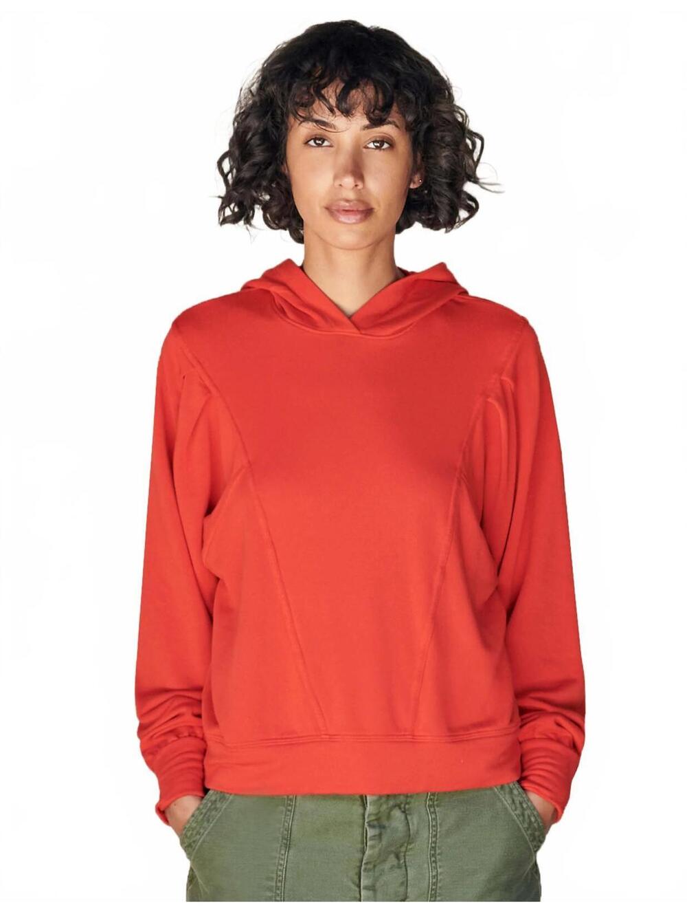 SUNDRY Ruby Red Pleated Hoodie Sweatshirt Size 3 (M/L) Modal Blend